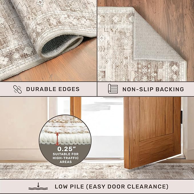 Hazo Haus Boho Bathroom Rug 2x5 Runner, Neutral Farmhouse Kitchen Rugs - Image 5