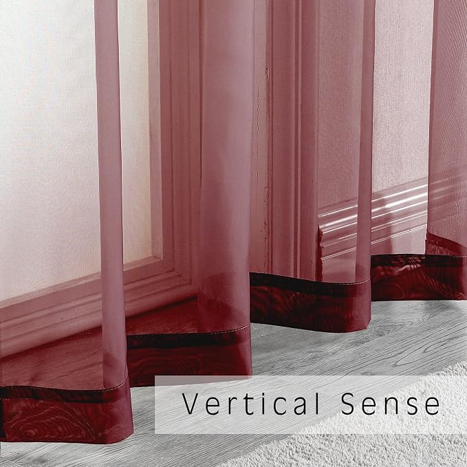 OVZME 2 Panels Window Burgundy Sheer Curtains 42" x 45" Inches - Image 4