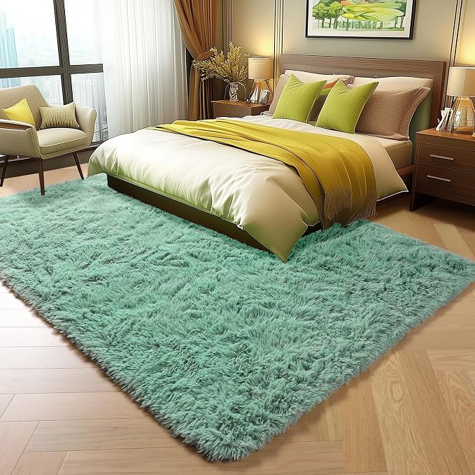ONASAR Sage Green Rugs for Living Room Bedroom, 5x8 Fluffy Bedside Area Rug - Image 4
