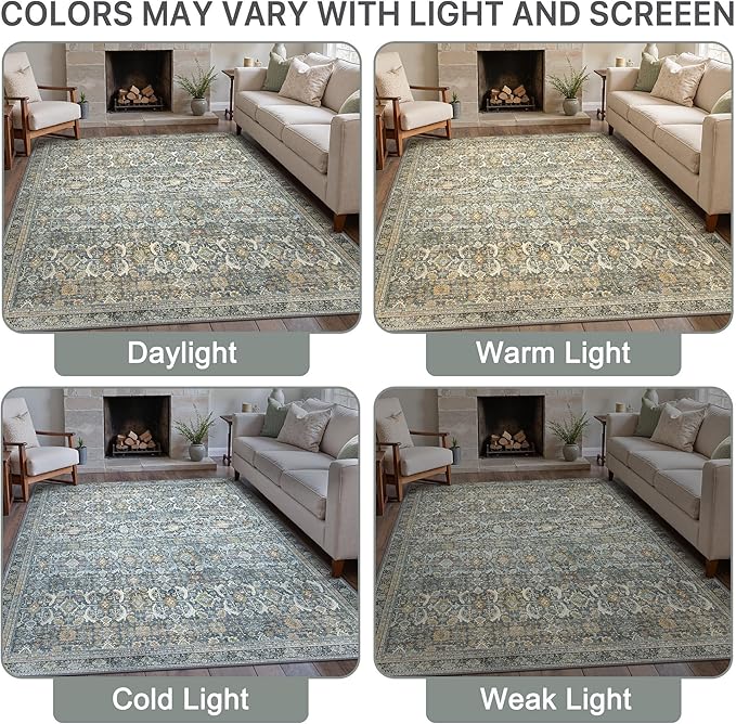 6X9 Area Rugs Machine Washable Rugs for Living Room, Vintage Boho Large Rugs for Bedroom Dining Room, Non Slip Indoor Soft Distressed Lightweight Thin Low Pile Carpet, Terracotta