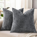 decorUhome Dark Grey Chenille Euro Sham Throw Pillow Covers 22x22 Set of 2 by decorUhome