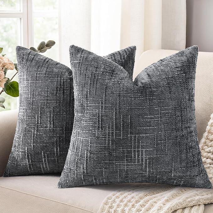 decorUhome Dark Grey Chenille Euro Sham Throw Pillow Covers 26x26 Set of 2 by decorUhome
