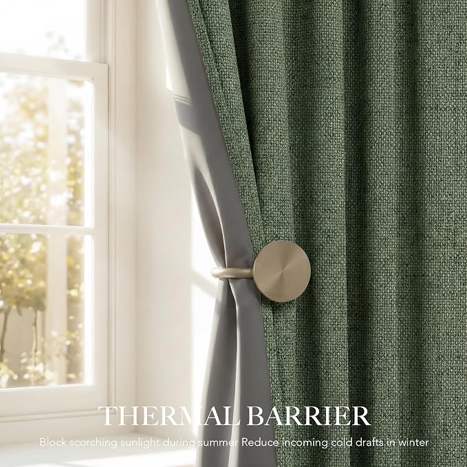 RYB HOME Olive Green 100% Blackout Linen Curtains 108 inches Long, Luxury - Image 5