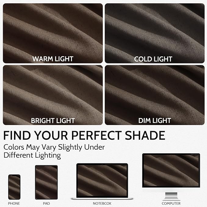 Nanspring Chocolate Linen Blend Light Filtering Back Tab Curtains 96 Inches Long - Image 4