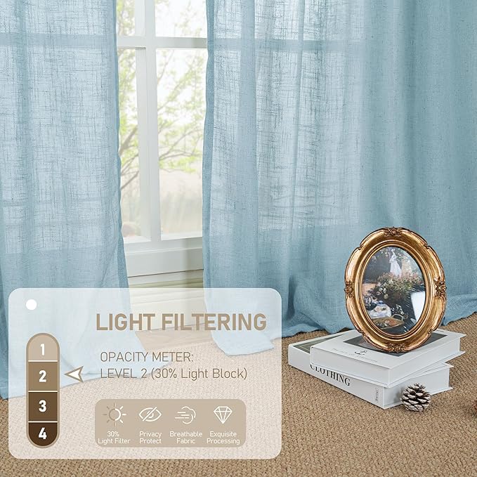 LAMIT Linen Curtains 48 Inch Length 2 Panels, Light Filtering Panels Back Tab - Image 4