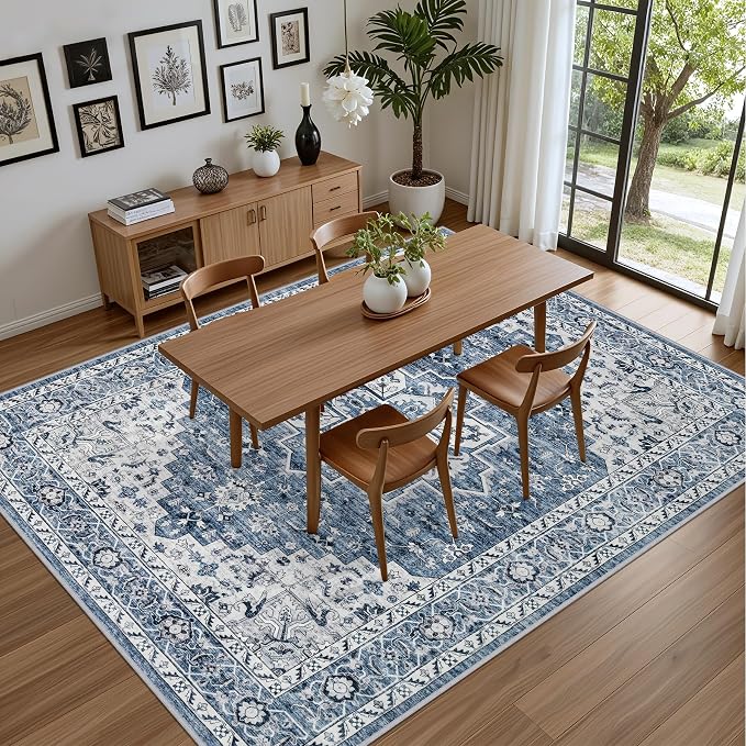 6x9 Area Rugs Living Room Rug: Washable Vintage Boho Medallion Rug No Slip - Image 5