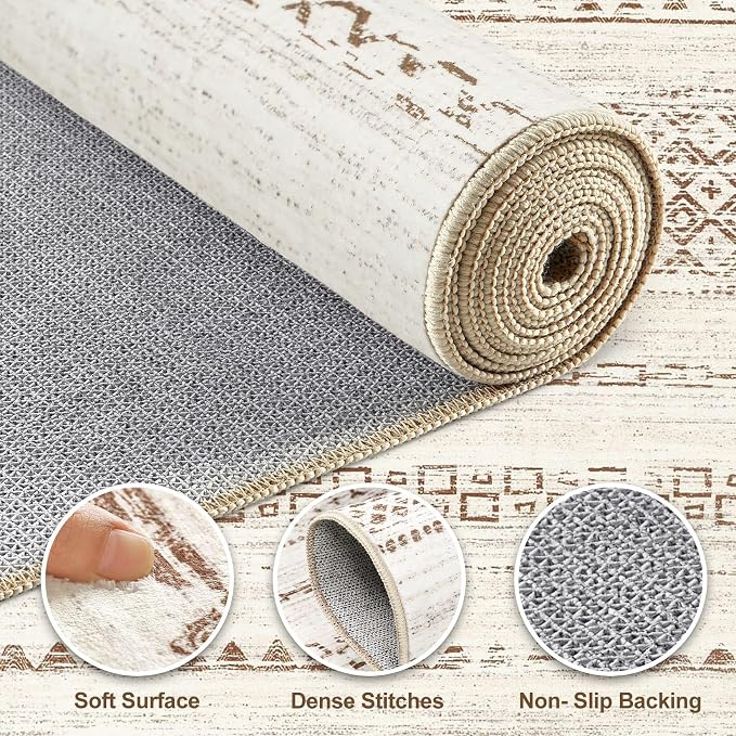 Nakagishi 7x9 Area Rug Living Room: Washable Boho Large Neutral Modern Soft - Image 3