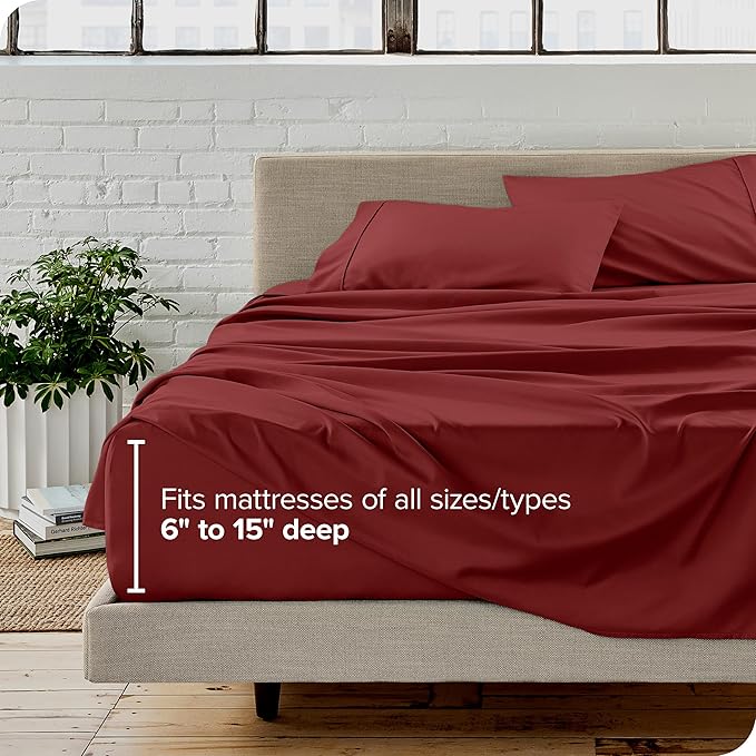 Bare Home Full Sheet Set - 1800 Ultra-Soft Microfiber Full Bed Sheets - Double Brushed - Deep Pockets - Easy Fit - 4 Piece Set - Bed Sheets (Full, Rosewood)