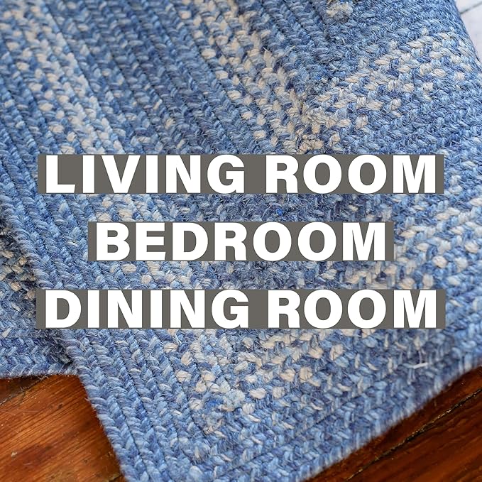 Homespice Denim Jute Blue 4x6' Braided Rugs Oval Rugs for Living Room, Bedroom Rug and Dining Room. Pet Friendly. Decor Styles- Farmhouse Rug, Rustic, Vintage, Cottage, Primitive, Country, Boho Rug