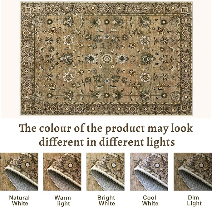 Tangsoo 6x9 Area Rug for Living Room, Washable Floral Vintage Rug Indoor Non Slip Large Area Rugs, Print Distressed Brown Carpet, Soft Low Pile Foldable Floor for Bedroom Dining Room