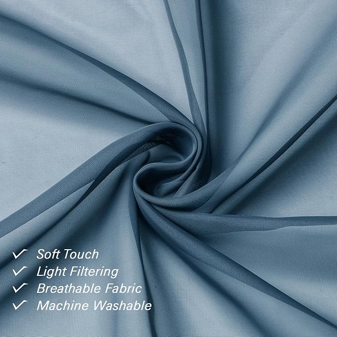 Lecloud Dusty Blue Sheer Curtains 78 Inches Long 2 Panels, Light Filtering - Image 2