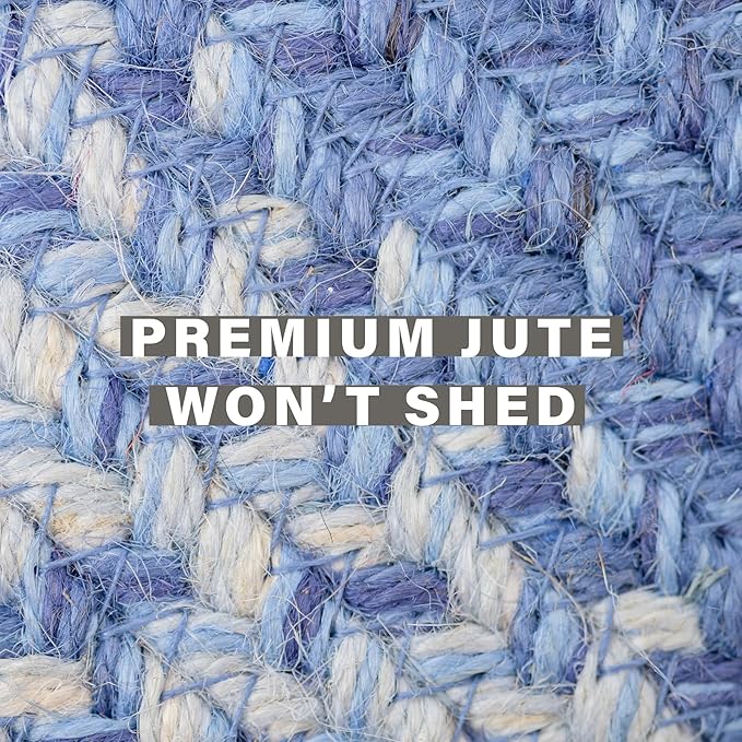 Homespice 27x45” Blue Oval Braided Rug. Denim Blue and White Jute Oval Rug. Uses- Entryway, Kitchen Rugs, Bathroom Rugs. Reversible, Rustic, Country, Primitive, Farmhouse Decor Rug