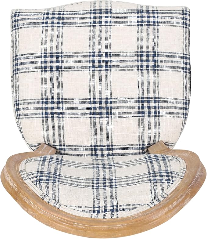 Christopher Knight Home Phinnaeus Dining Chair Set, Set of 2, Fabric, Dark Blue Plaid + Natural