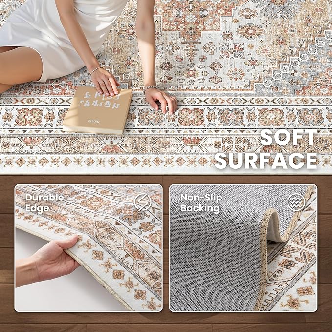 zesthome Washable Runner Rug 2.5x10 - Stain Resistant Entryway Rug,Ultra-Thin Kitchen Rugs, Anti Slip Backing Runner Rugs for Entrance Laundry Room Indoor Hallway (Orange,2.5'x10')
