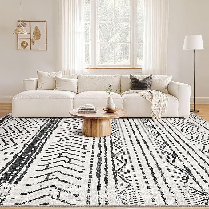 Nakagishi Black Rug for Living Room: 8x10 Washable Boho Large Neutral Soft - Image 4