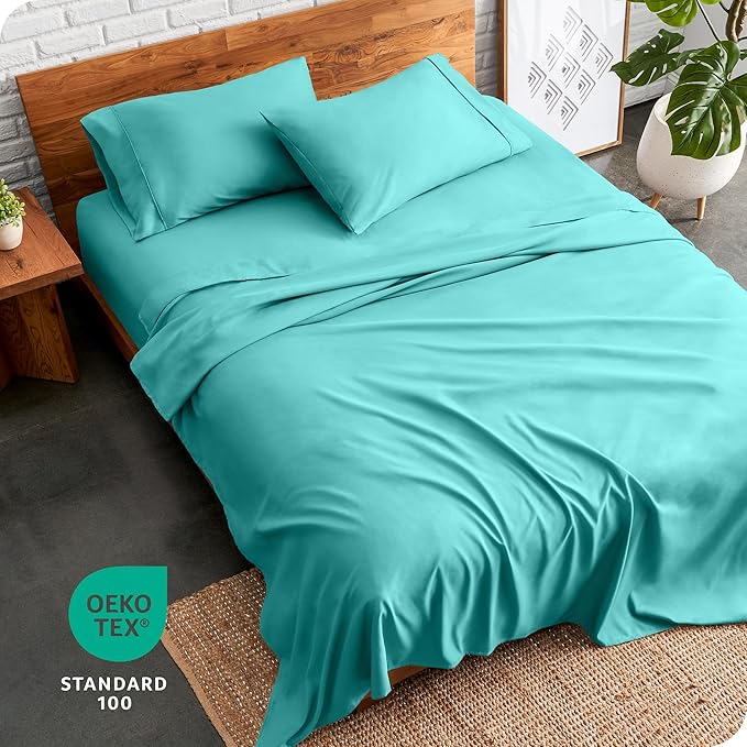 Bare Home Queen Sheet Set - Luxury 1800 Ultra-Soft Microfiber Queen Bed Sheets - Double Brushed - Deep Pockets - Easy Fit - 4 Piece Set - Bedding Sheets & Pillowcases (Queen, Turquoise)