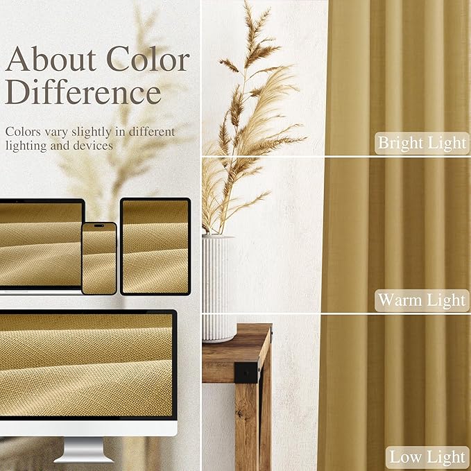 Nanspring Gold Linen Curtains 72 Inch Length - Image 3