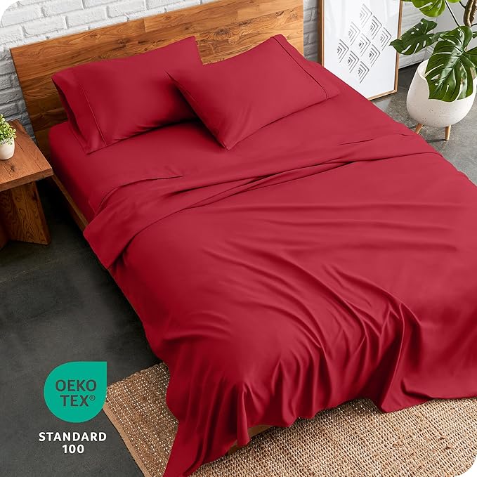 Bare Home King Sheet Set - Luxury 1800 Ultra-Soft Microfiber King Bed Sheets - Double Brushed - Deep Pockets - Easy Fit - 4 Piece Set - Bedding Sheets & Pillowcases (King, Red)