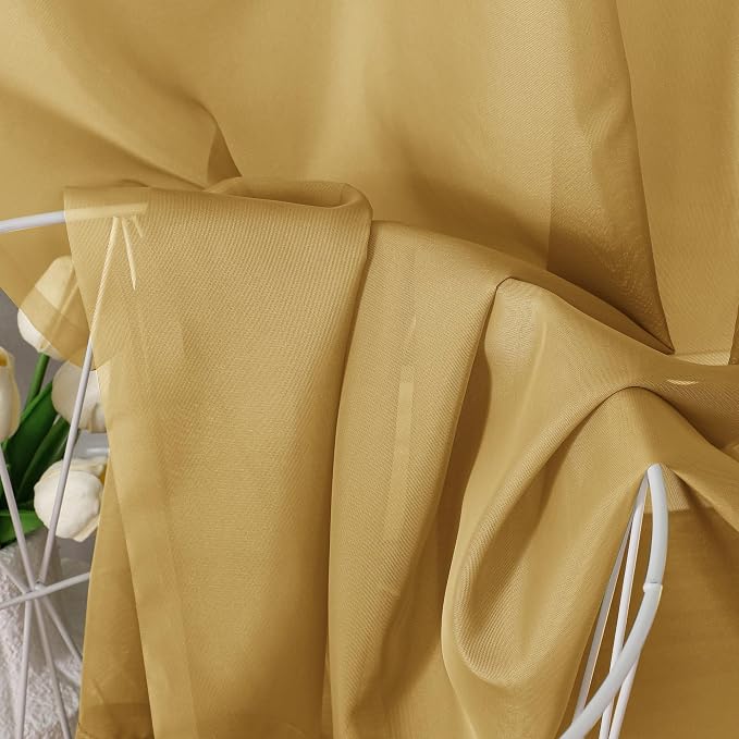 Chyhomenyc Gold Sheer Curtains 90 Inches Long 2 Panels, Light Filtering Gold - Image 7