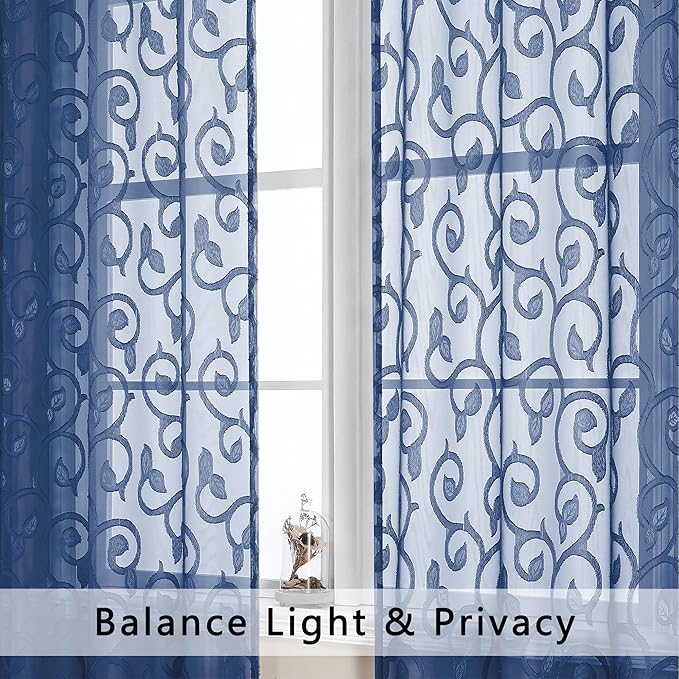 OWENIE Furman Blue Sheer Curtains 96 inches Long - Image 3