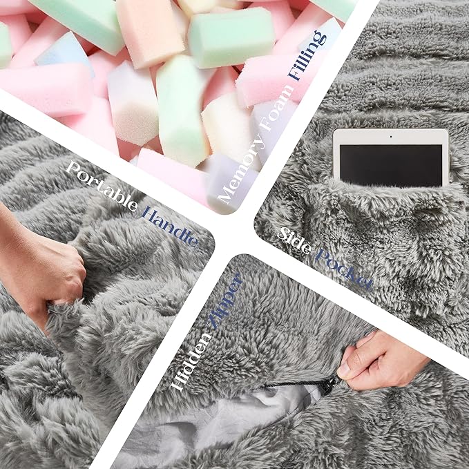 Hobestluk Bean Bag Chairs 4ft Beanbag Chair with Filler Adult Bean Bags with Fluffy & Machine Washable Cover, Giant Bean Bag Chairs for Adults (Grey, 4FT-44" x 44" x 24")