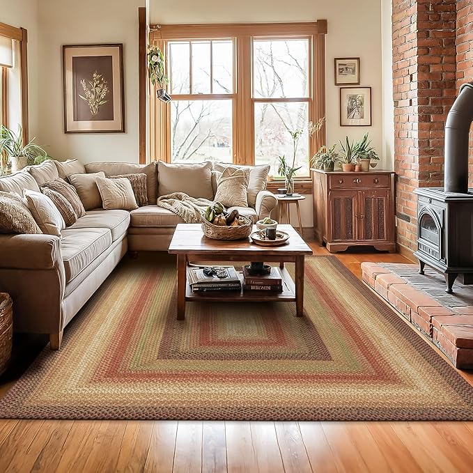 Homespice Gingerbread Jute Brown 8x10' Braided Area Rug for Living Room, Bedroom and Dining Room. Pet Friendly. Decor Styles- Farmhouse Rug, Rustic, Vintage, Cottage, Primitive, Country, Boho Rug