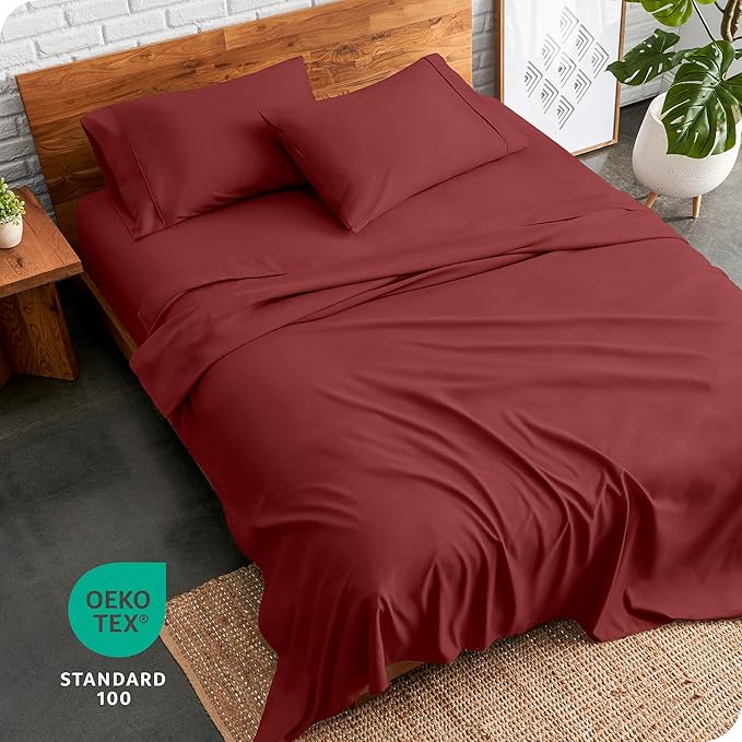 Bare Home Twin XL Sheet Set - 1800 Ultra-Soft Microfiber - Double Brushed - Deep Pockets - Easy Fit - 3 Piece Set - Bed Sheets (Twin XL, Rosewood)