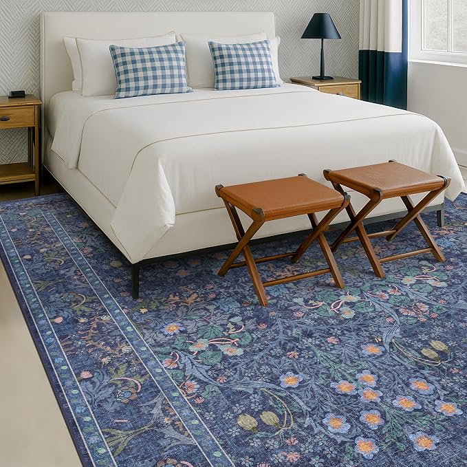 Washable Dark Blue Rug for Living Room - Image 3