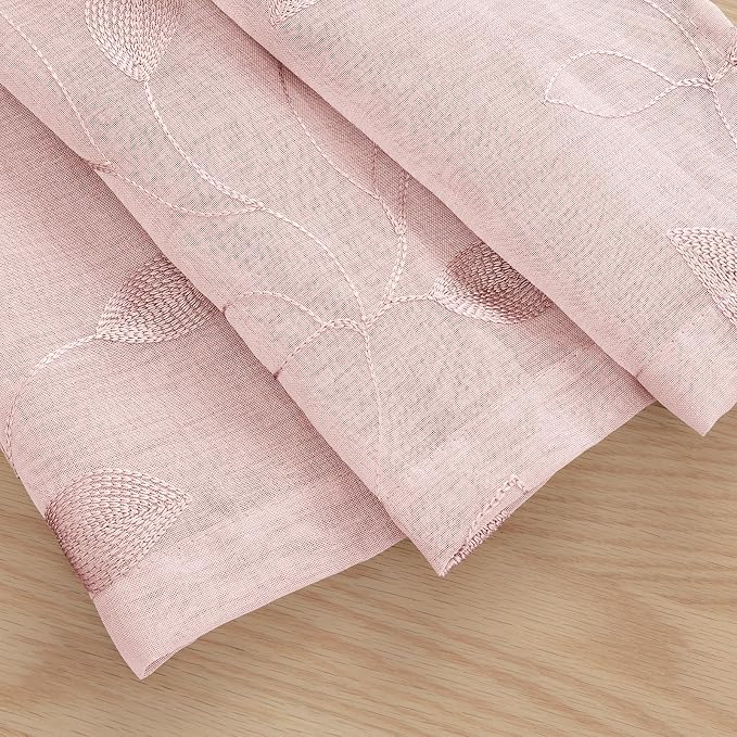 HOMEIDEAS Blush Pink Sheer Kitchen Curtains 30 X 24 Inch Length 2 Panels - Image 4