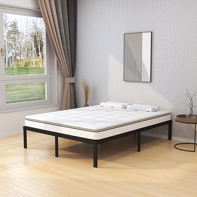 16 Inch Full Size Bed Frame No Box Spring Need, Metal Platform Full Bed Frames with 14 Inch Storage, 3,500 lbs Heavy Duty Steel Slats Support, Easy Assembly Mattress Foundation