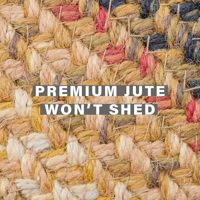 Russet Multi Color Jute Braided Area Rug, 4x6' Rectangle - Warm Country Decor, Perfect for Kitchens and Large Entryways - Durable, Reversible and Easy to Clean