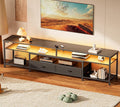 Huuger 79 Inch TV Stand for 85, 90 Inch TV, Entertainment Center with LED Lights and Power Outlets, TV Console with Drawers, Shelves, Type C, PU Leather Surface, for Living Room, Black
