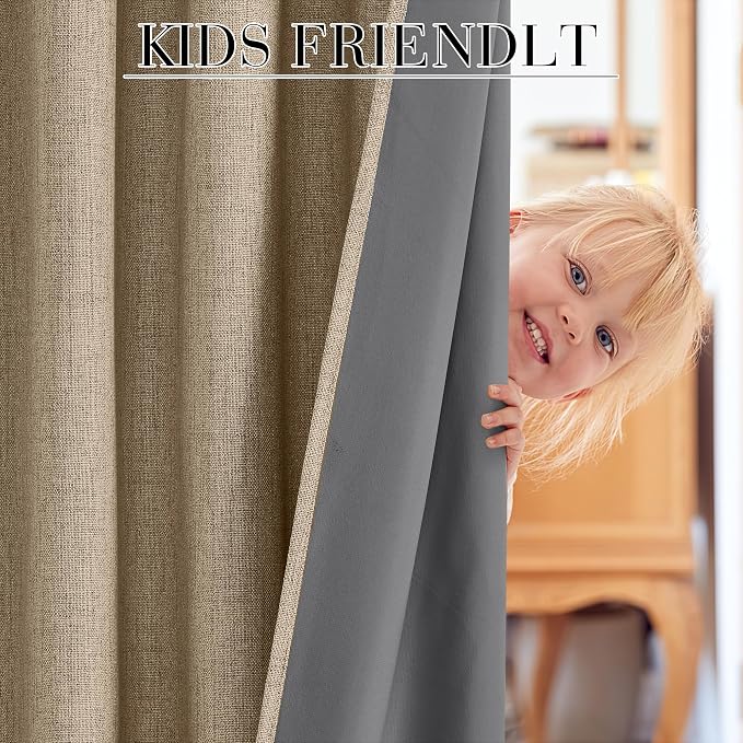 RYB HOME Burlap 100% Blackout Short Curtains 52 Width 45 inch Length, Light - Image 5