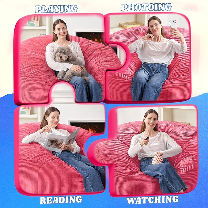 HABUTWAY 6FT Bean Bag Chair,Giant Bean Bag Chairs for Adults,Big Bean Bags with Memory Foam Filled, Large Beanbag Chairs with Soft Corduroy Cover-Pink
