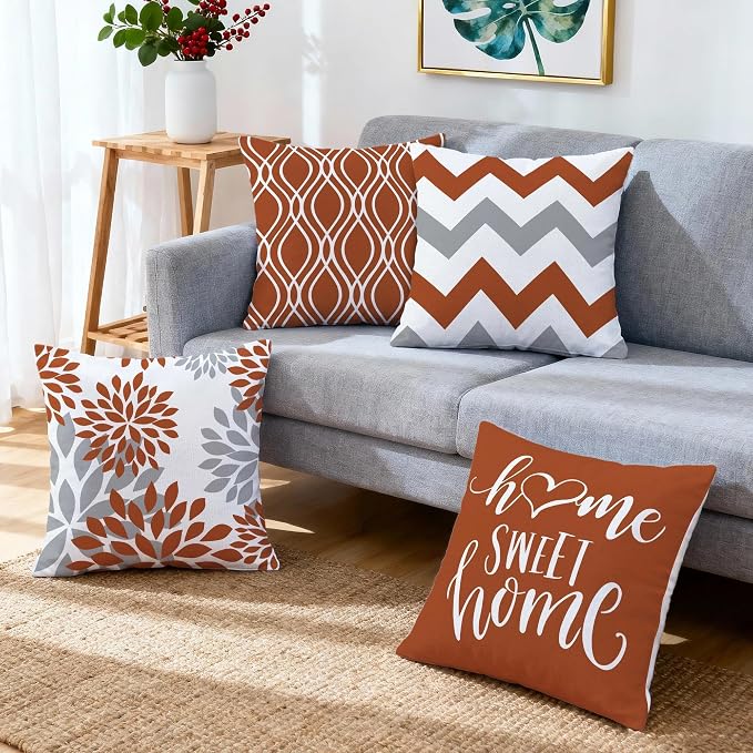 Hexagram Geometric Burnt Orange Pillow Covers 20x20 Set of 4, Decorative - Image 6