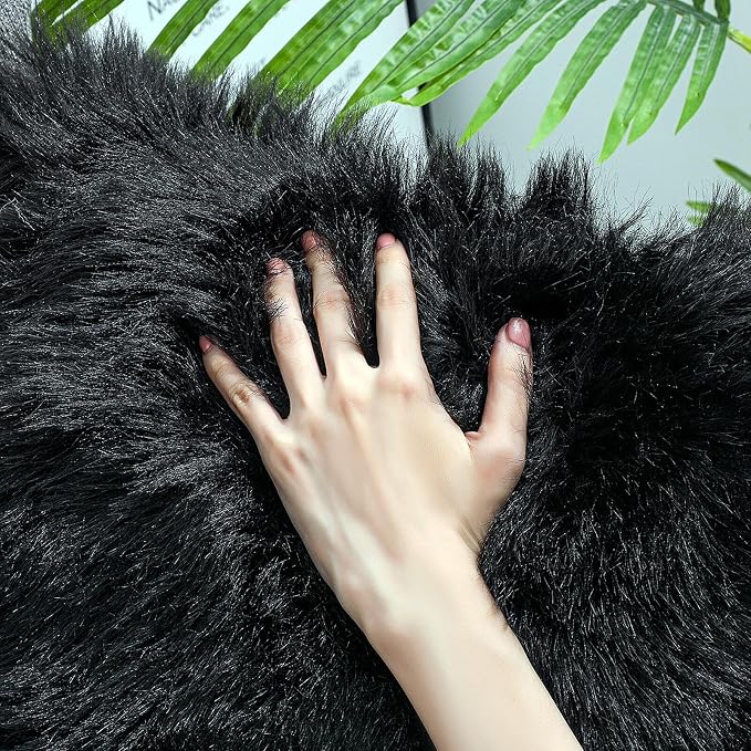 linmopm Faux Fur Rug Sheepskin Shag Fluffy Fuzzy Black 2x3 ft Small Rugs - Image 7