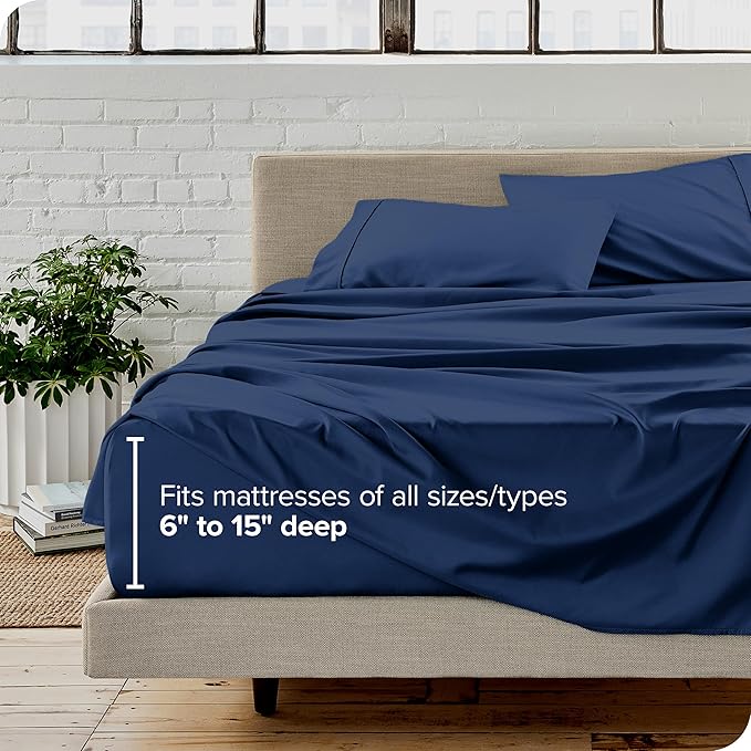 Bare Home Split California King Sheet Set - 1800 Ultra-Soft Microfiber Split California King Bed Sheets - Double Brushed - Deep Pockets - Easy Fit - 5 Piece Set (Split Cal King, Dark Blue)