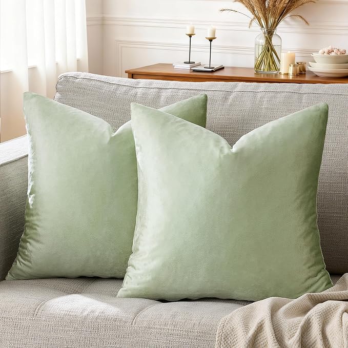 GIGIZAZA 18x18 Pillow Covers Set of 2 Velvet Throw Pillows Decorative Sage - Image 6