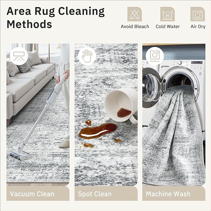 6x9 Area Rug for Living Room Washable 6x9 Gray Rug Non-Slip Modern Rugs for - Image 8