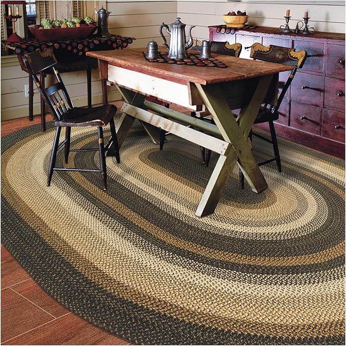 Homespice Kilimanjaro Premium Jute Braided Area Rug, 6' x 9' Oval Black and Brown, Reversible, Natural Jute Yarn Rustic, Country, Primitive, Farmhouse Style - 30 Day Risk Free Purchase