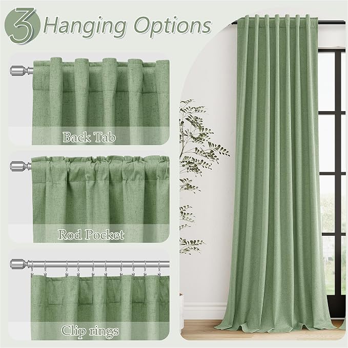 Guken Light Sage 100% Blackout Linen Curtains 63 Inch Length 2 Panels Set - Image 6