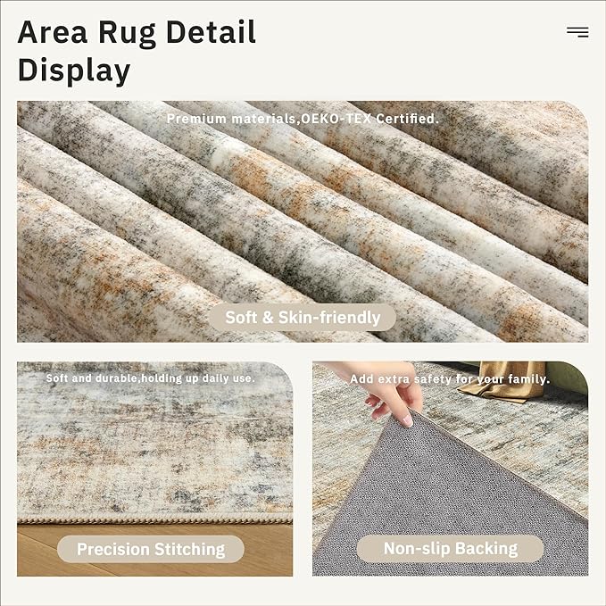 9x12 Area Rugs for Living Room, Non-Slip Machine Washable Vintage Rugs - Image 6