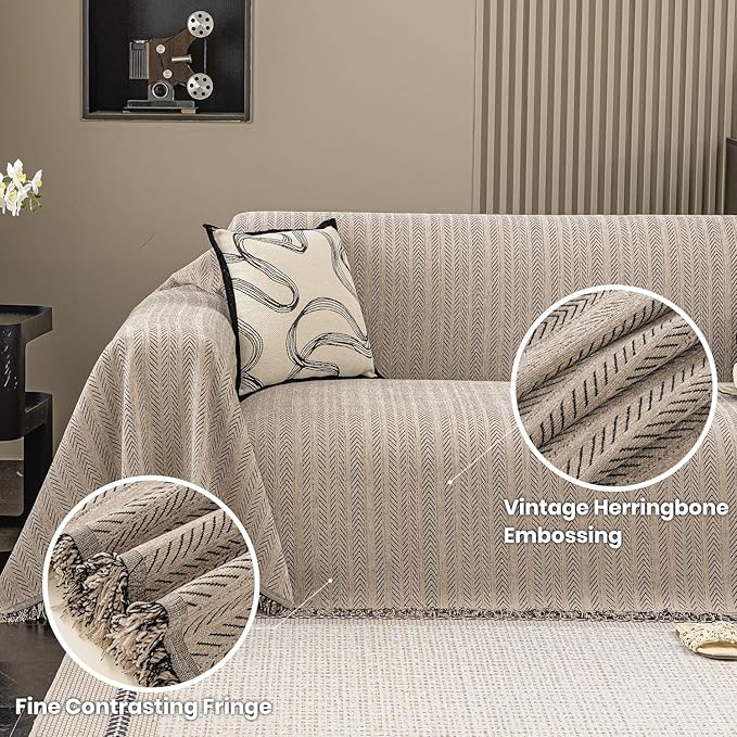 Nobildonna Sofa Cover Washable Soft Thicken Chenille Couch Cover with Tassel,Waterproof Sofa Slipcover for 3-4 Cushion Couch,Sectional Sofa,L-Shaped Furniture Protector Pet-Friendly,Brown 91"x150"