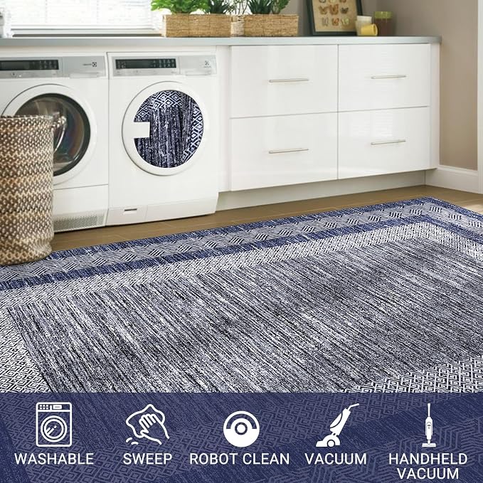 GarveeHome 2x6 Modern Bordered Runner Rug Soft Non Slip Runner Washable Non - Image 7