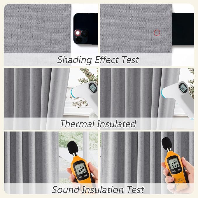 Guken Grey 100% Blackout Curtains 90 Inch Length 2 Panels Set - Image 5