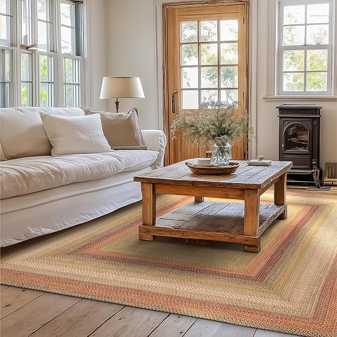 Homespice Kingston Jute Braided Area Rugs 5x8' – Multi Color Braided Rugs for Dining Room and Bedroom for Country Decor
