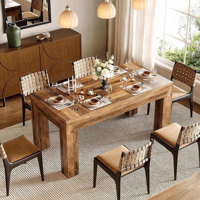 LITTLE TREE Modern Dining Table, Rectangle Heavy Duty Kitchen Table for Home, Farmhouse 63 Inches Wooden Furniture for 4-6 People, Wood Grain Color