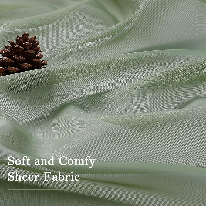 Lecloud Sage Green Sheer Curtains 96 Inches Long 2 Panels, Solid Airy Voile - Image 9