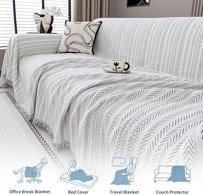 Nobildonna Sofa Cover Washable Soft Thicken Chenille Couch Cover with Tassel,Waterproof Sofa Slipcover for 3-4 Cushion Couch,Sectional Sofa,L-Shaped Furniture Protector Pet-Friendly,Beige 91"x134"