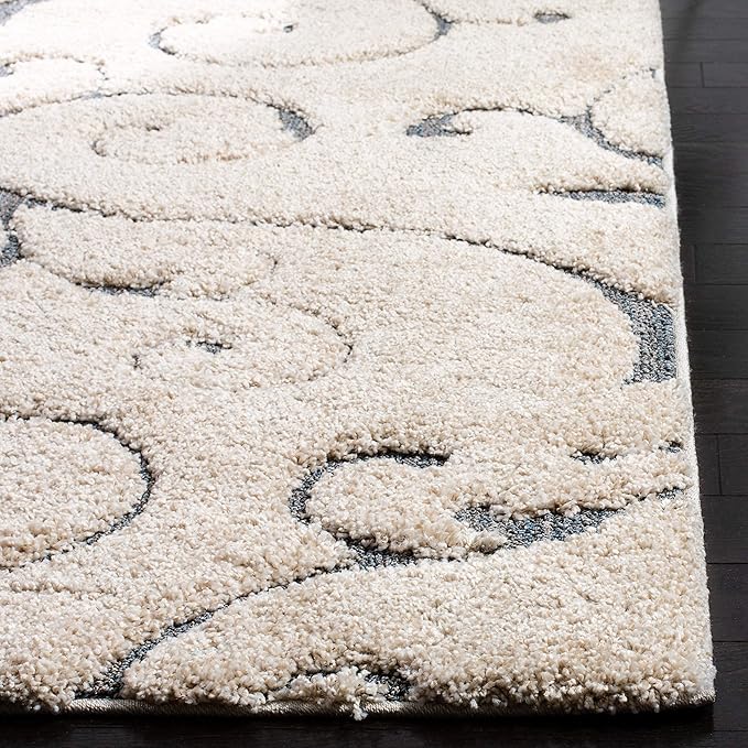 SAFAVIEH Florida Shag Collection Runner Rug - 2'3" x 19', Beige & Blue Grey, Scroll Design, Non-Shedding & Easy Care, 1.2-inch Thick Ideal for High Traffic Areas in Living Room, Bedroom (SG455-1155)